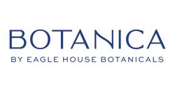 Botanica by Eagle House Botanicals logo in blue text on a transparent background