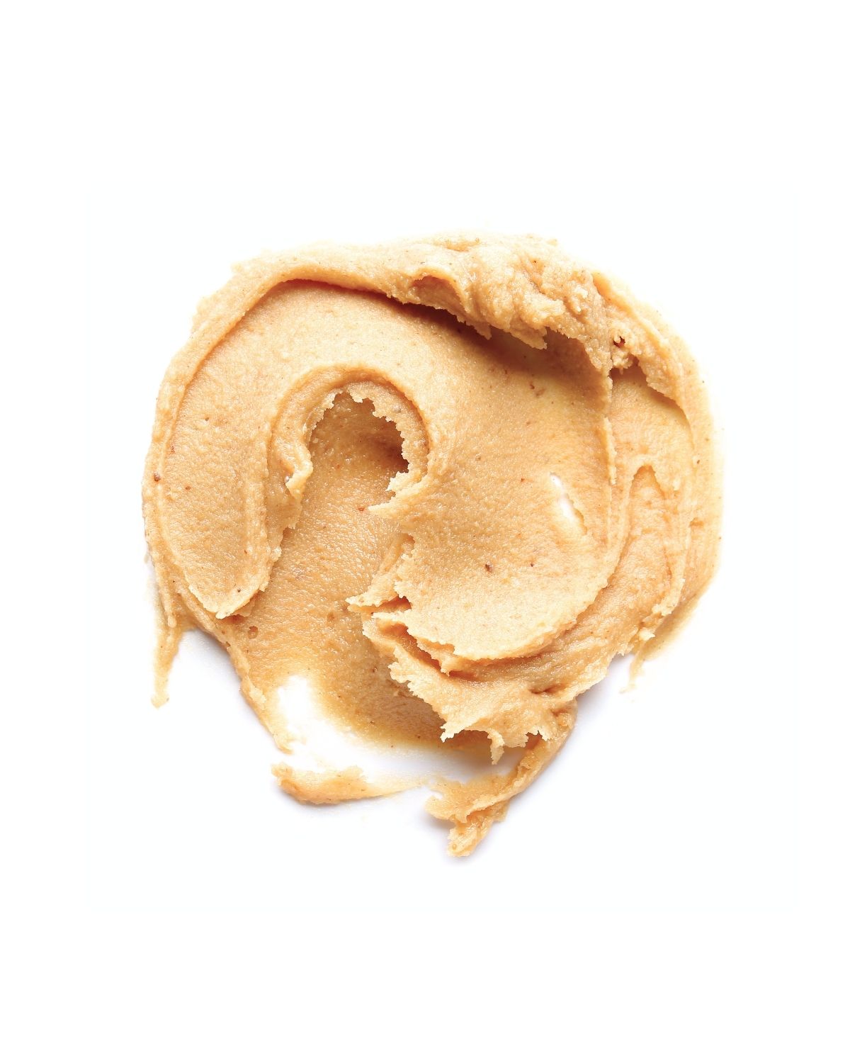 Creamy peanut butter smear with smooth texture isolated on a white background